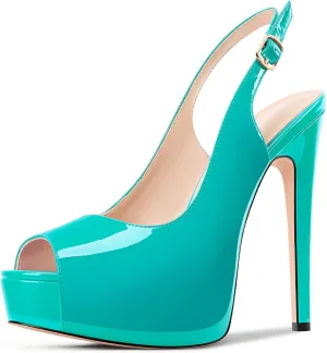 Aachcol Womens Peep Toe Platform Stiletto Heels Slingback High Heel Pumps Party Dress Shoes 5.1 Inches Heels