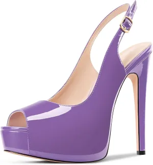 Aachcol Womens Peep Toe Platform Stiletto Heels Slingback High Heel Pumps Party Dress Shoes 5.1 Inches Heels