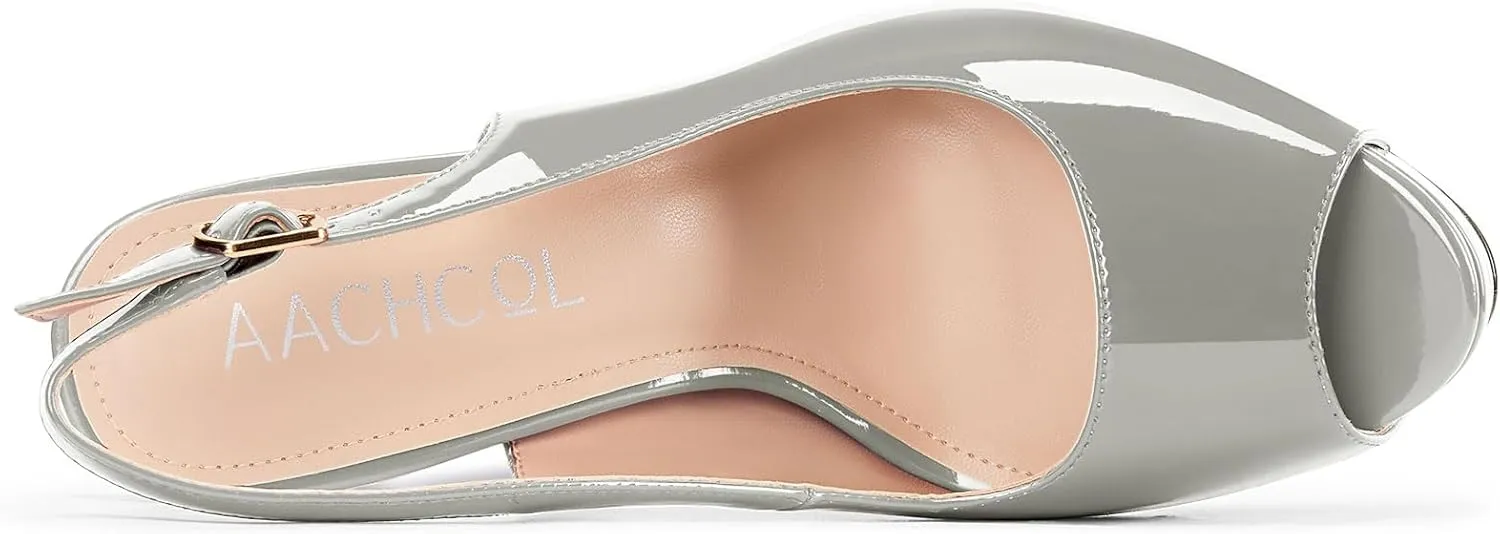 Aachcol Womens Peep Toe Platform Stiletto Heels Slingback High Heel Pumps Party Dress Shoes 5.1 Inches Heels