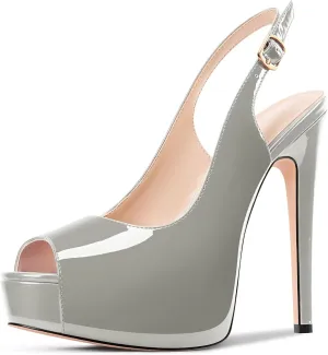 Aachcol Womens Peep Toe Platform Stiletto Heels Slingback High Heel Pumps Party Dress Shoes 5.1 Inches Heels