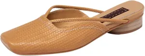 Agodor Womens Pumps,Woven Leather Square Toe Comfortable Slingback Round Chunky Heels Mules,Slip On Vintage Slides Slippers Shoes