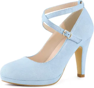 Allegra K Women's Platform Cross Strap Stiletto Heels Mary Jane Pumps