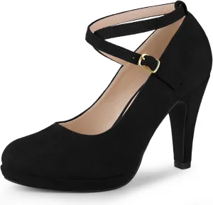 Allegra K Women's Platform Cross Strap Stiletto Heels Mary Jane Pumps