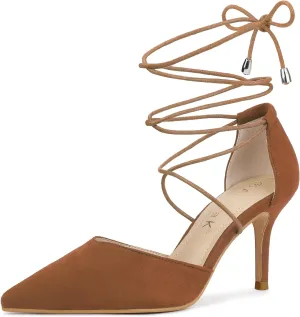 Allegra K Women's Pointed Toe Dress Pumps Lace Up Stiletto Heels Sandals
