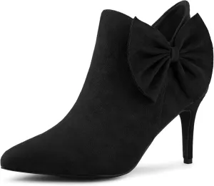 Allegra K Women's Pointed Toe Zip Bow Stiletto Heels Ankle Boots