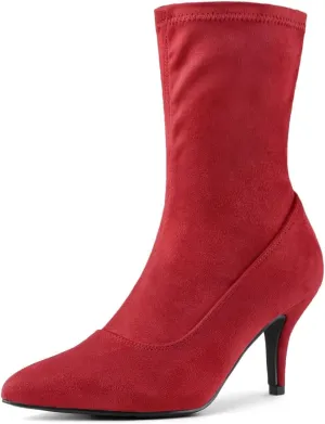 Allegra K Women's Pointy Toe Stretch Sock Stiletto Heels Ankle Boots