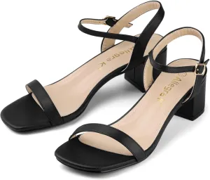 Allegra K Women's Slingback Buckle Chunky Heels Two-Tone Sandals