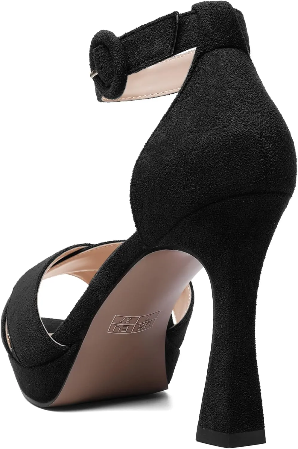 AMBELIGHT Womens Ankle Strap Suede Heels Night Club Sexy Peep Toe Platform Stiletto High Heel Sandals 4 Inch