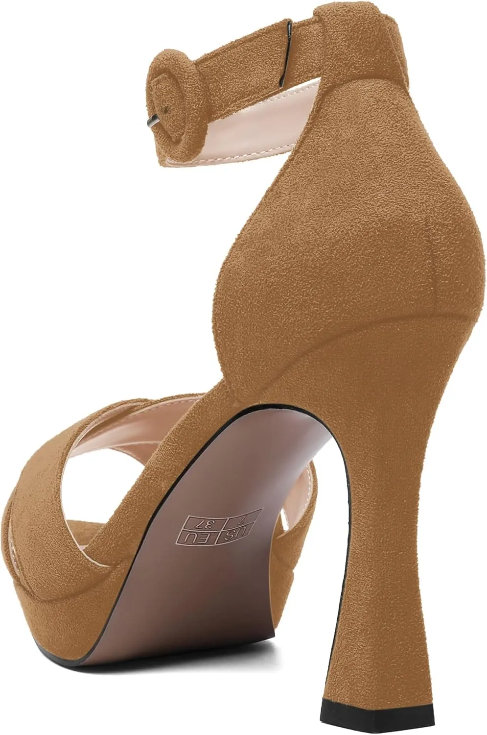 AMBELIGHT Womens Ankle Strap Suede Heels Night Club Sexy Peep Toe Platform Stiletto High Heel Sandals 4 Inch