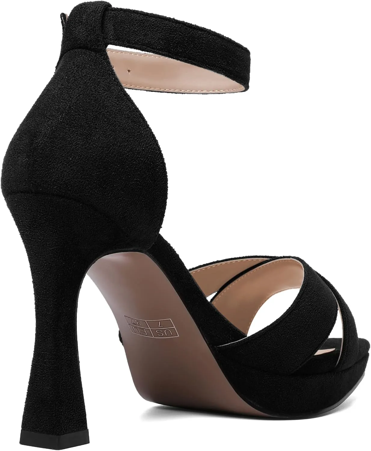 AMBELIGHT Womens Ankle Strap Suede Heels Night Club Sexy Peep Toe Platform Stiletto High Heel Sandals 4 Inch