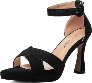AMBELIGHT Womens Ankle Strap Suede Heels Night Club Sexy Peep Toe Platform Stiletto High Heel Sandals 4 Inch