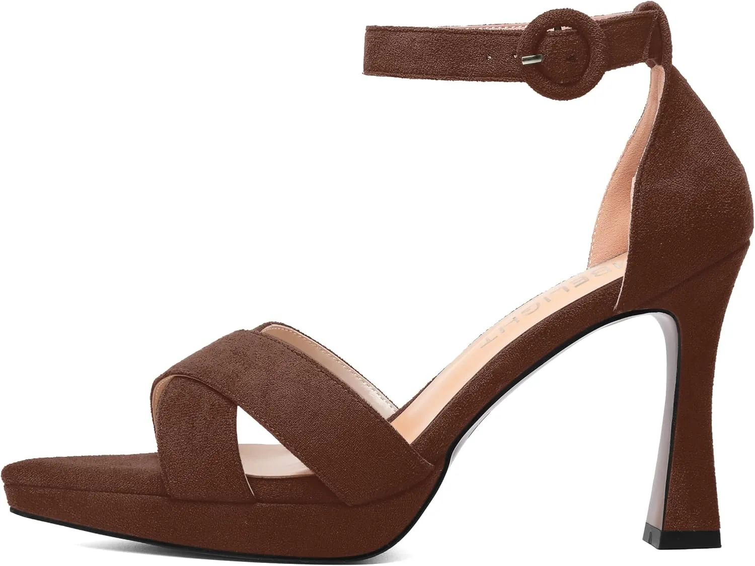 AMBELIGHT Womens Ankle Strap Suede Heels Night Club Sexy Peep Toe Platform Stiletto High Heel Sandals 4 Inch