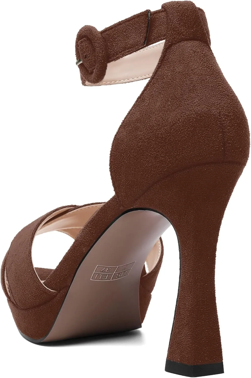 AMBELIGHT Womens Ankle Strap Suede Heels Night Club Sexy Peep Toe Platform Stiletto High Heel Sandals 4 Inch