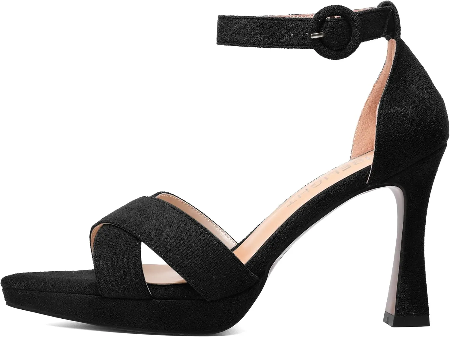 AMBELIGHT Womens Ankle Strap Suede Heels Night Club Sexy Peep Toe Platform Stiletto High Heel Sandals 4 Inch