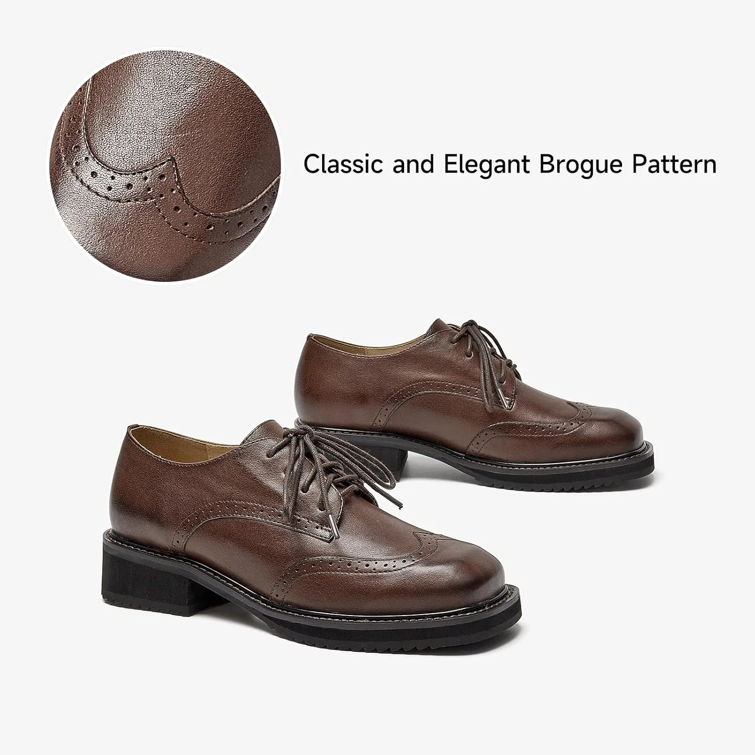 BEAU TODAY Oxford Shoes for Women,Leather Brogue Dress Shoes,Comfort Brethable Ladies Lace-up Handmade Wingtip Shoes for Business Work