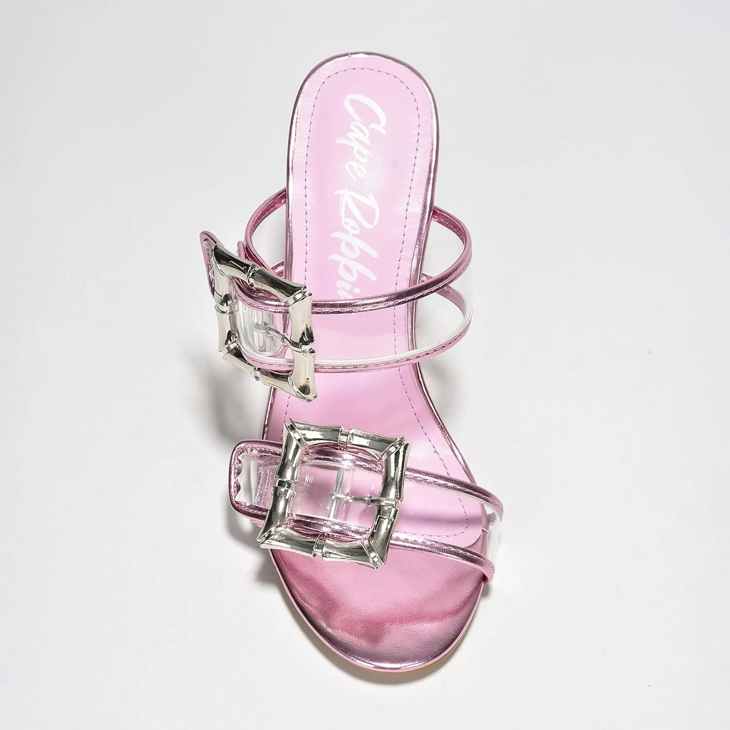 Cape Robbin Prunella Buckle Open Toe High Block Heels (Prunella)