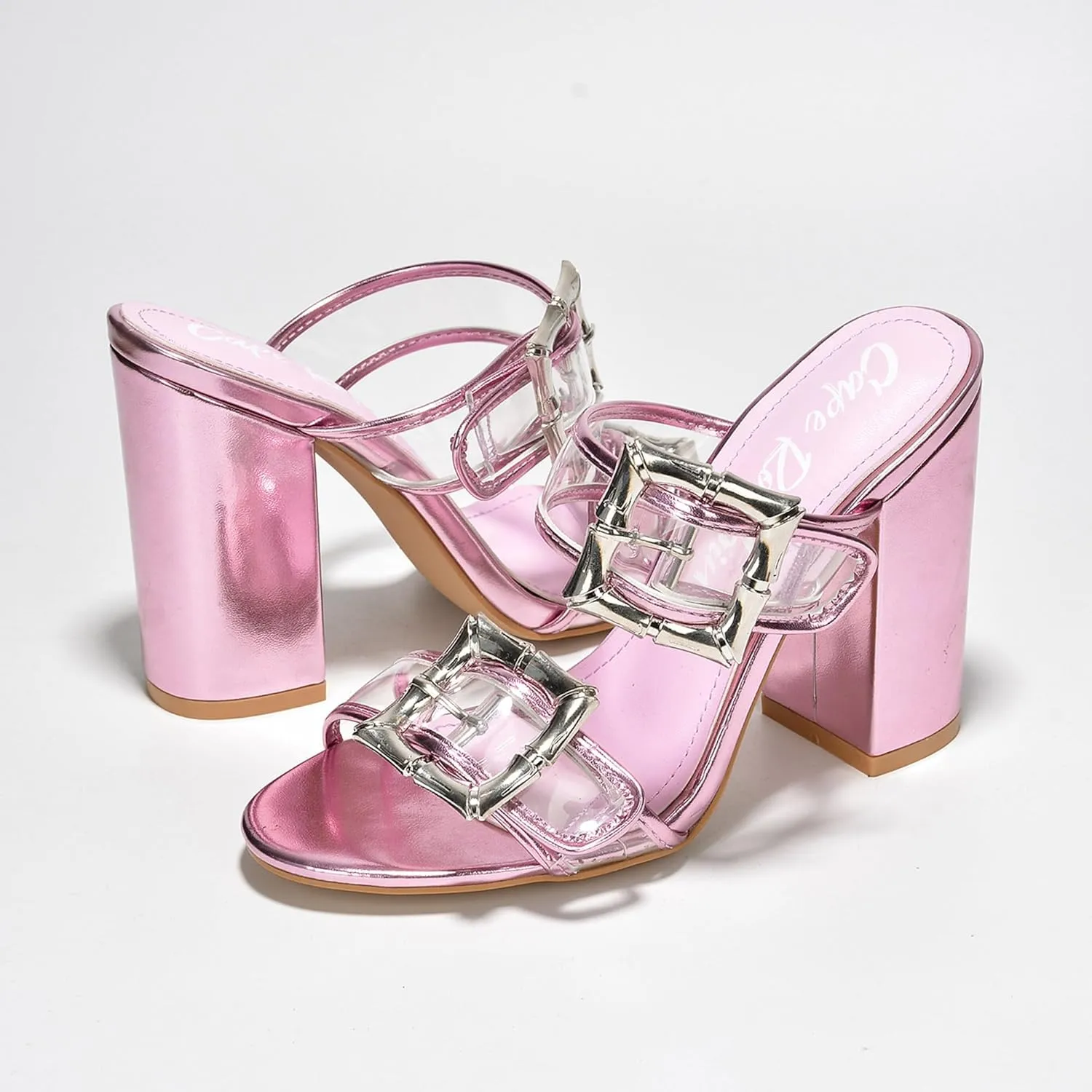 Cape Robbin Prunella Buckle Open Toe High Block Heels (Prunella)