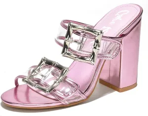 Cape Robbin Prunella Buckle Open Toe High Block Heels (Prunella)