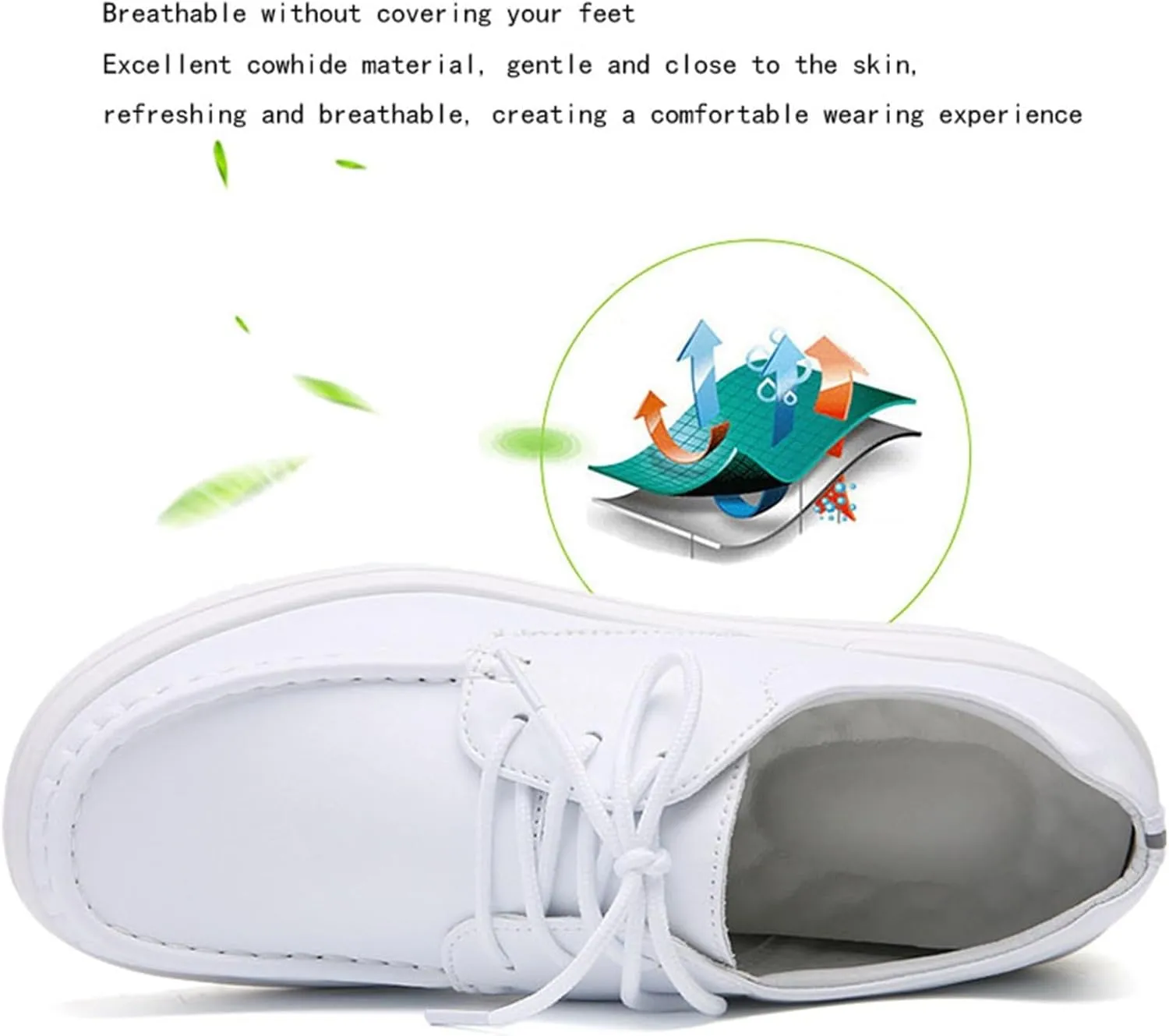 Casual Breathable Moccasin Loafers, Women Fashion Slip Resistant Lace up Leather Nurse Work Shoes, Air Cushion Orthopedic Waterproof Work Shoes, for Healthcare Providers