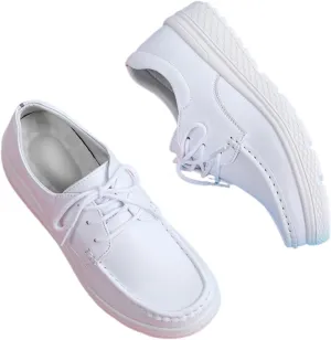 Casual Breathable Moccasin Loafers, Women Fashion Slip Resistant Lace up Leather Nurse Work Shoes, Air Cushion Orthopedic Waterproof Work Shoes, for Healthcare Providers