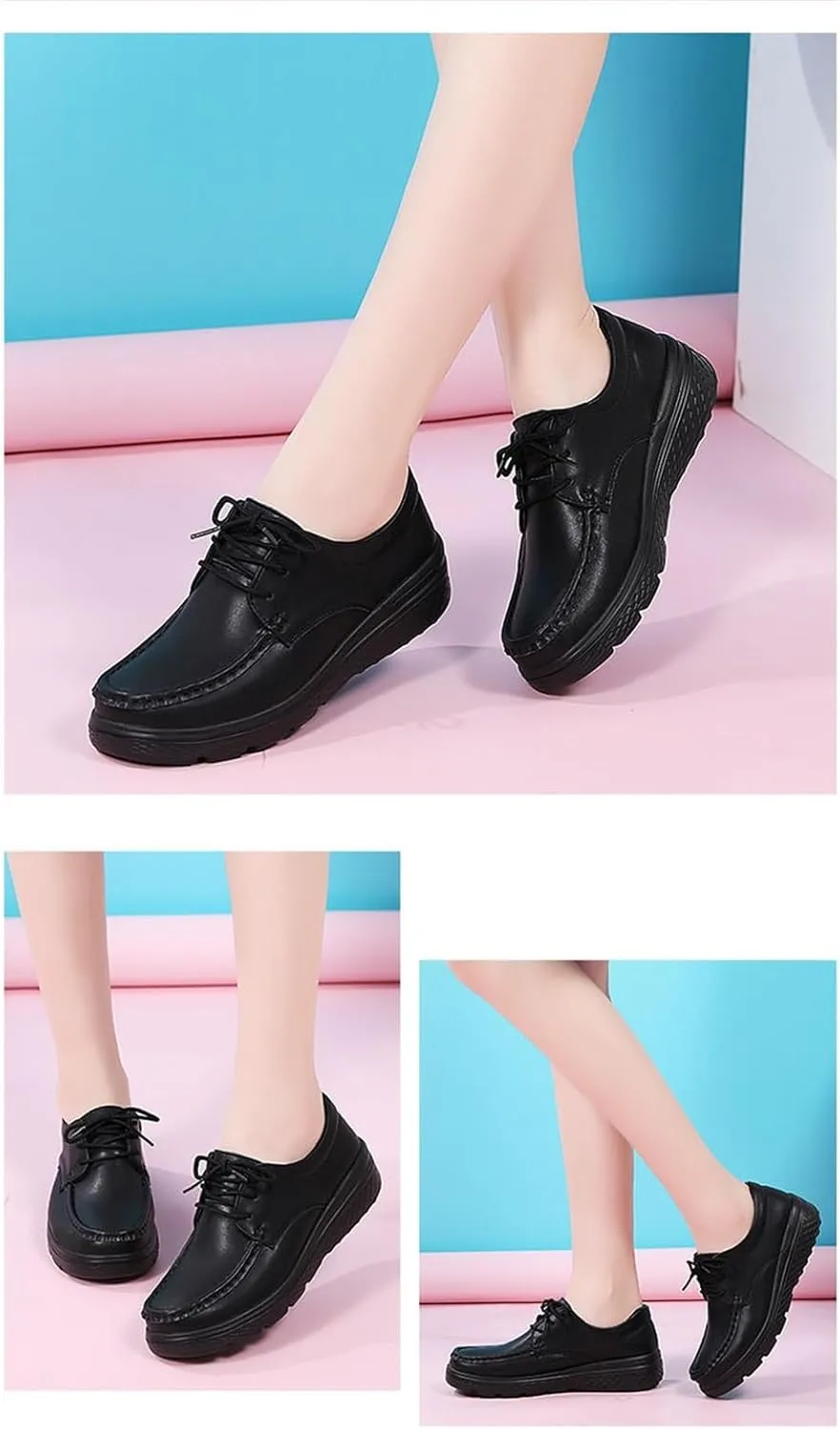 Casual Breathable Moccasin Loafers, Women Fashion Slip Resistant Lace up Leather Nurse Work Shoes, Air Cushion Orthopedic Waterproof Work Shoes, for Healthcare Providers