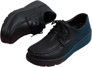 Casual Breathable Moccasin Loafers, Women Fashion Slip Resistant Lace up Leather Nurse Work Shoes, Air Cushion Orthopedic Waterproof Work Shoes, for Healthcare Providers