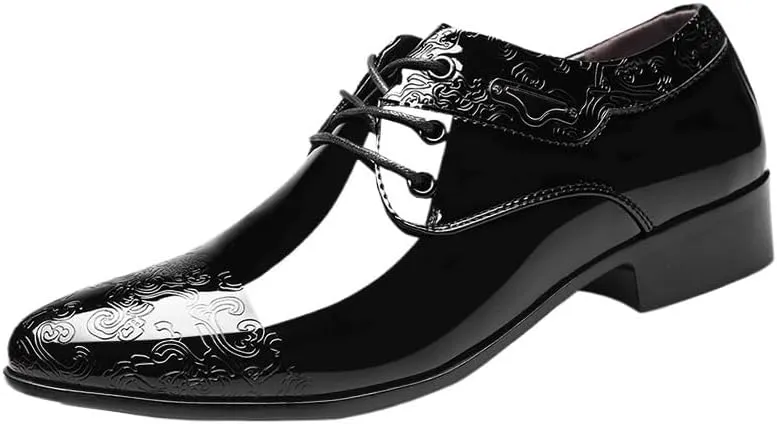 Casual Business Dress Shoes Lace Up Formal Black Patent Leather Brogue Shoes for Male Wedding Party Office Oxfords