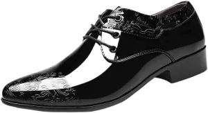 Casual Business Dress Shoes Lace Up Formal Black Patent Leather Brogue Shoes for Male Wedding Party Office Oxfords