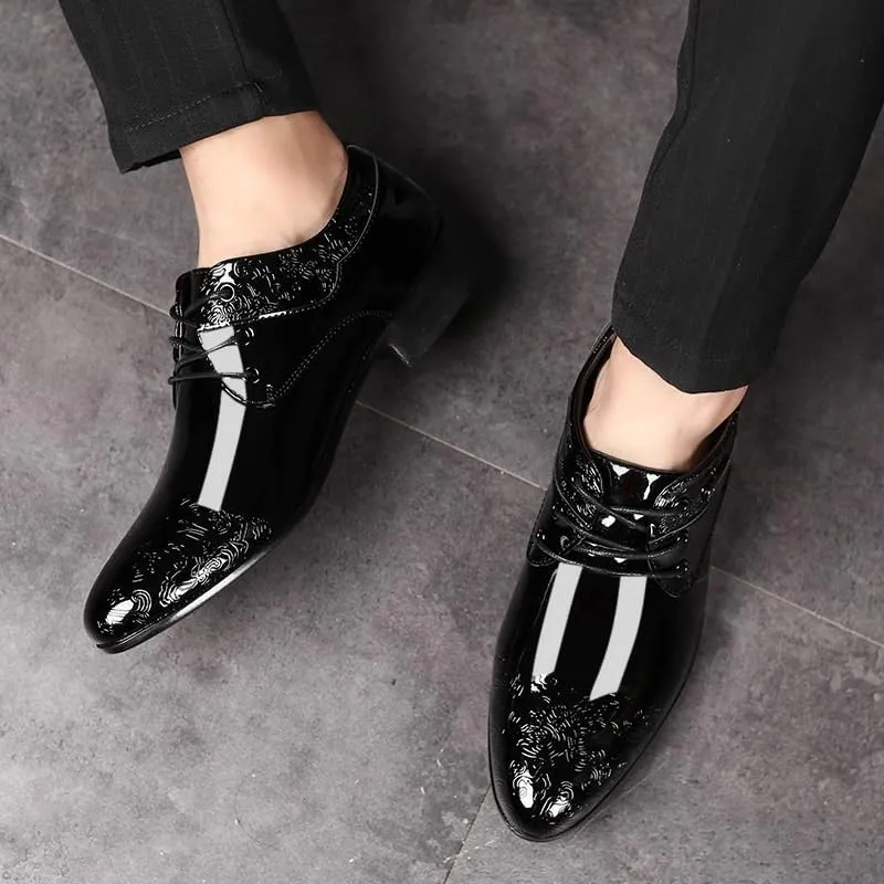 Casual Business Dress Shoes Lace Up Formal Black Patent Leather Brogue Shoes for Male Wedding Party Office Oxfords
