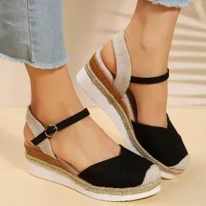 Closed Toe Platform Wedge Sandals Espadrilles Wedges for Women 2025 Dressy Flat Open Toe Comfortable Anti Slip Summer Shoes with Adjustable Buckle Ankle Strap