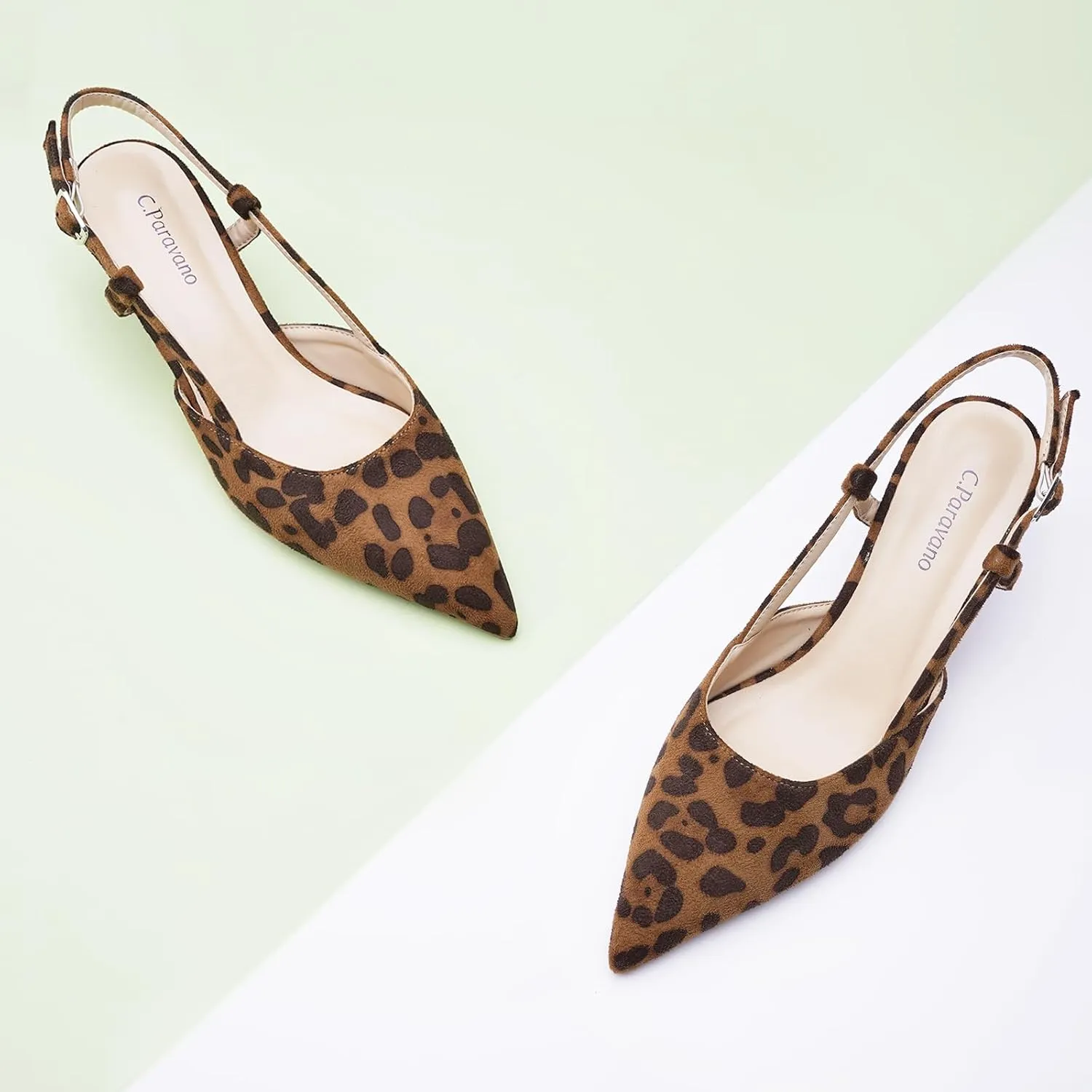 C.Paravano Beige Slingback Heels for Women - Pointed Toe, Stiletto Heels, Slip On Work Pumps, Dress Shoes