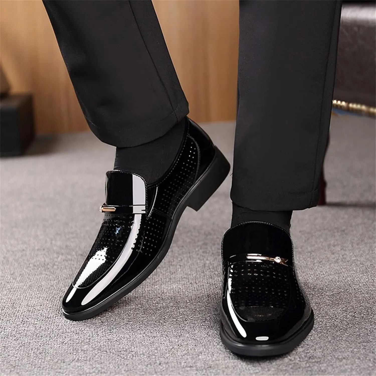 Dress Shoes for Men Fashion White Classic Style Mens Shoes Fashion Hollow Out Metal Strip Decoration Business Casual Leather Shoes Business Shoe for Men