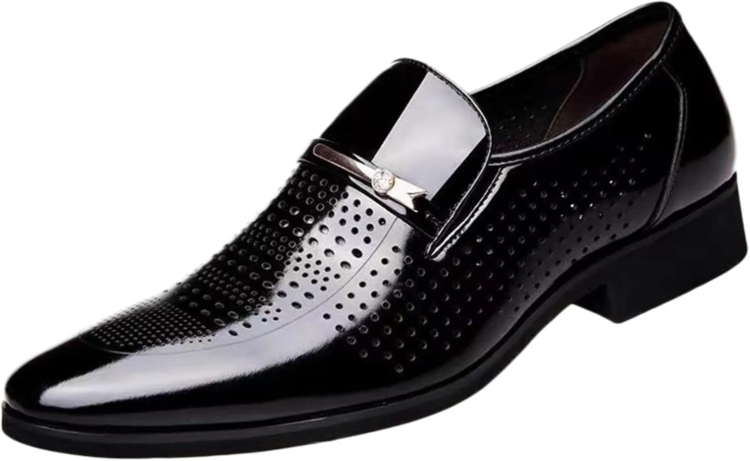 Dress Shoes for Men Fashion White Classic Style Mens Shoes Fashion Hollow Out Metal Strip Decoration Business Casual Leather Shoes Business Shoe for Men