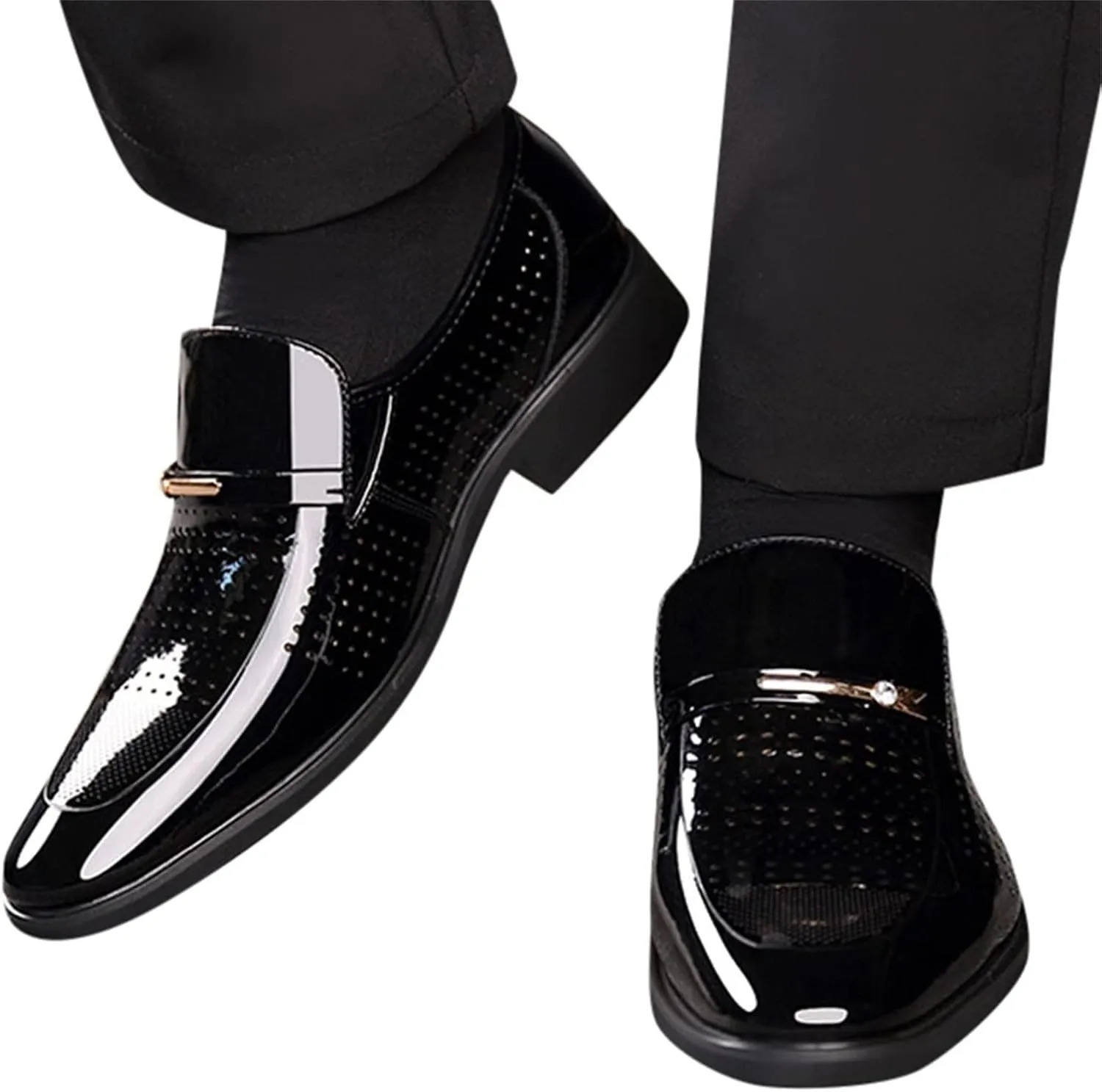 Dress Shoes for Men Fashion White Classic Style Mens Shoes Fashion Hollow Out Metal Strip Decoration Business Casual Leather Shoes Business Shoe for Men