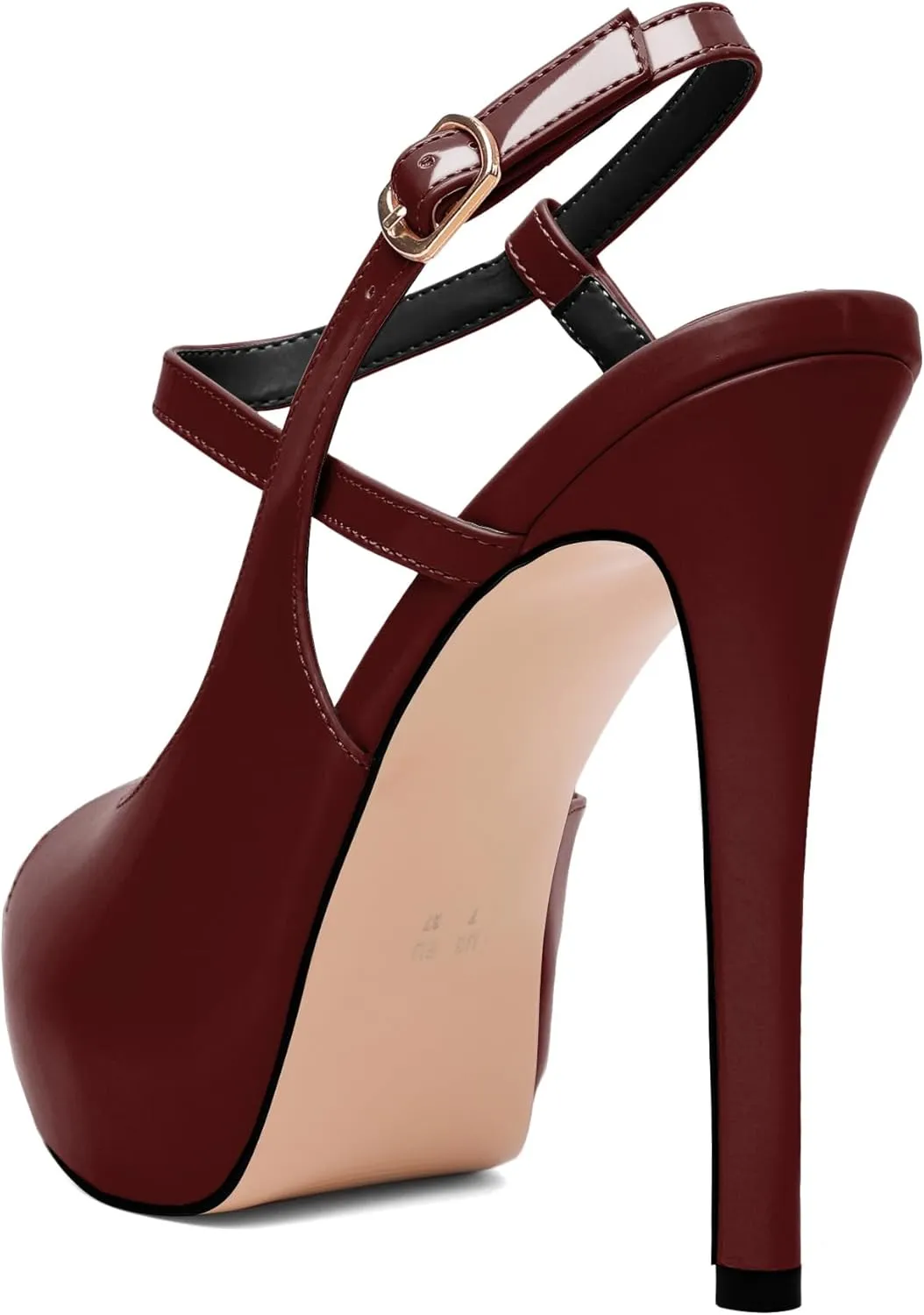 Eldof Women's Sandals Platform Heel Pumps Slingback Adjustable Buckle Peep Toe Stiletto Round Open Toe Sandal Party Wedding Dress Shoes 4.7 Inch Pumps