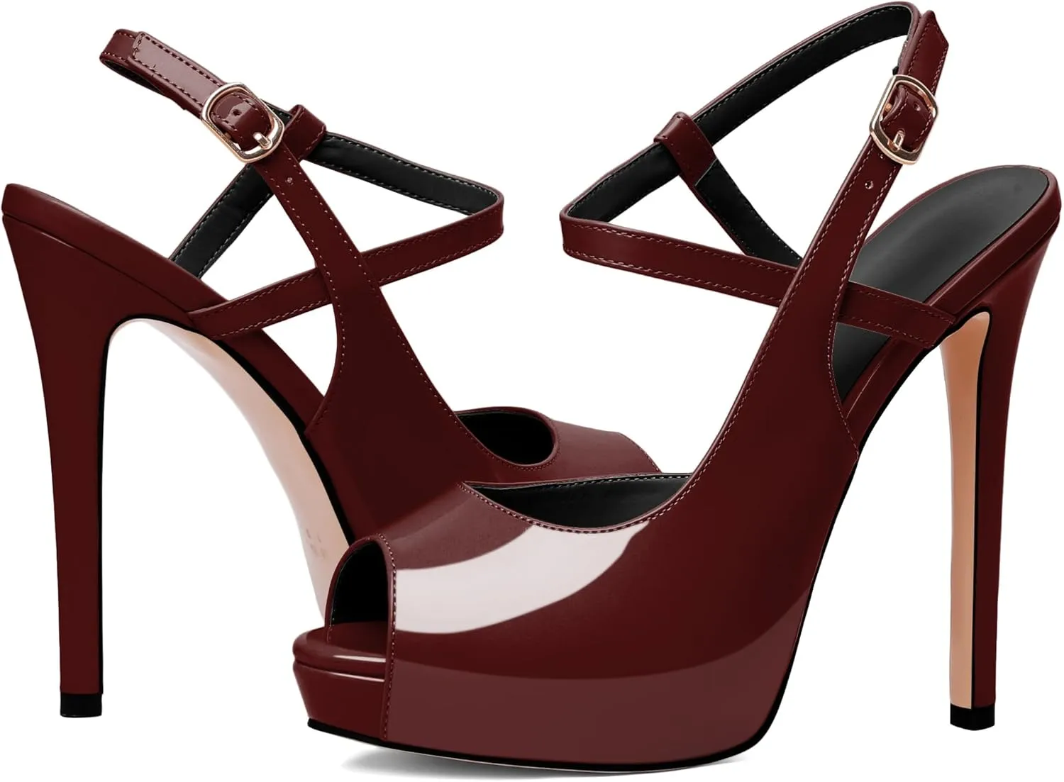 Eldof Women's Sandals Platform Heel Pumps Slingback Adjustable Buckle Peep Toe Stiletto Round Open Toe Sandal Party Wedding Dress Shoes 4.7 Inch Pumps