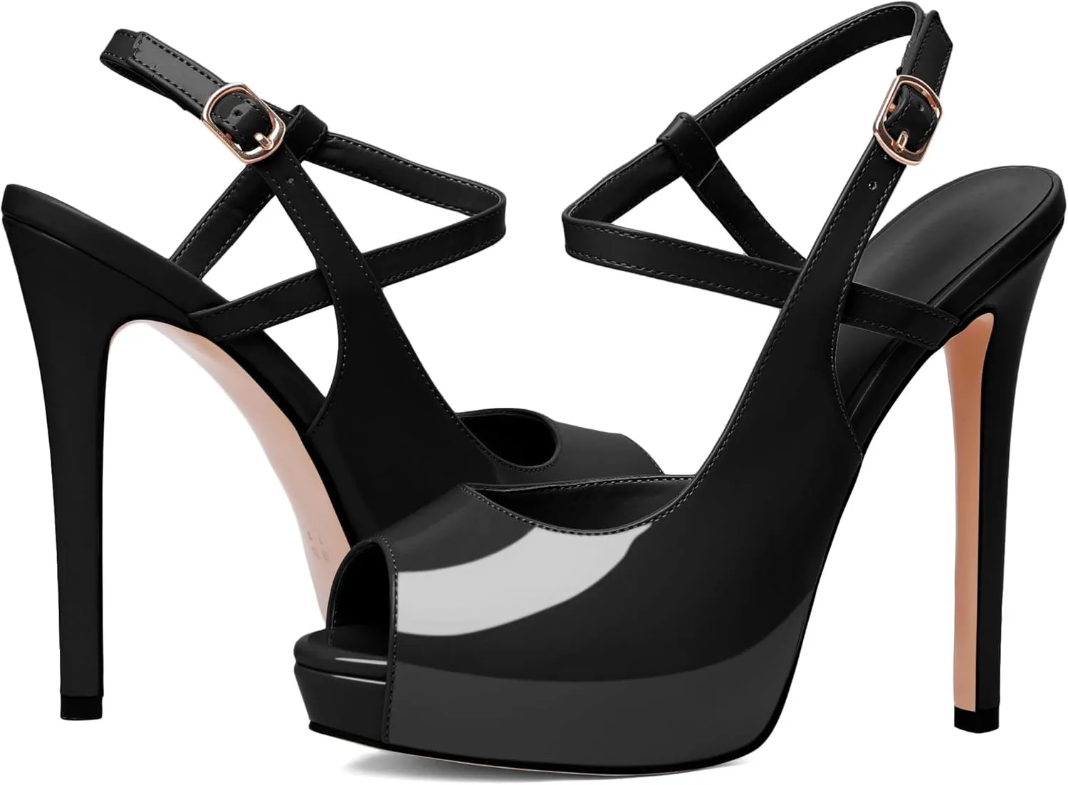 Eldof Women's Sandals Platform Heel Pumps Slingback Adjustable Buckle Peep Toe Stiletto Round Open Toe Sandal Party Wedding Dress Shoes 4.7 Inch Pumps