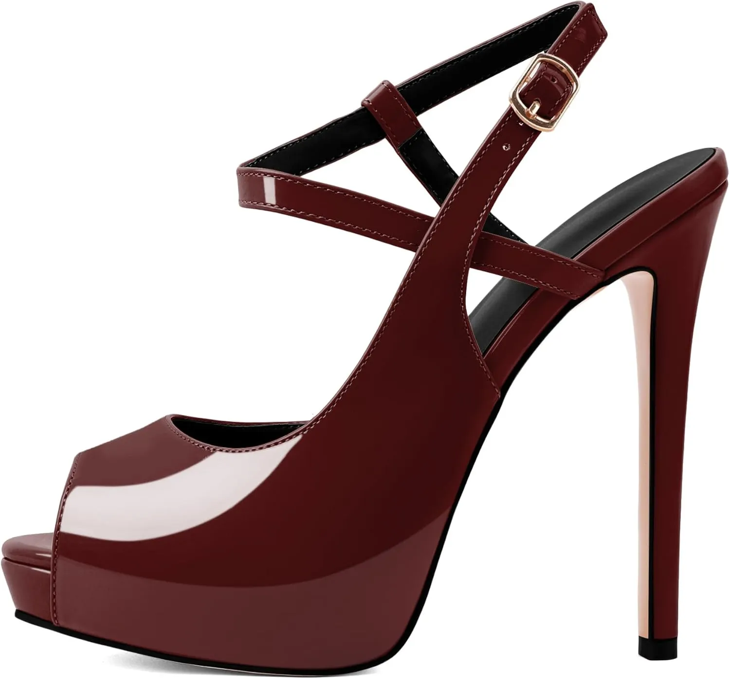 Eldof Women's Sandals Platform Heel Pumps Slingback Adjustable Buckle Peep Toe Stiletto Round Open Toe Sandal Party Wedding Dress Shoes 4.7 Inch Pumps