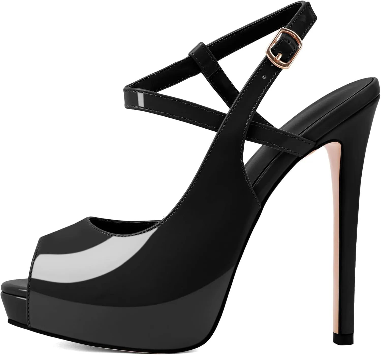 Eldof Women's Sandals Platform Heel Pumps Slingback Adjustable Buckle Peep Toe Stiletto Round Open Toe Sandal Party Wedding Dress Shoes 4.7 Inch Pumps