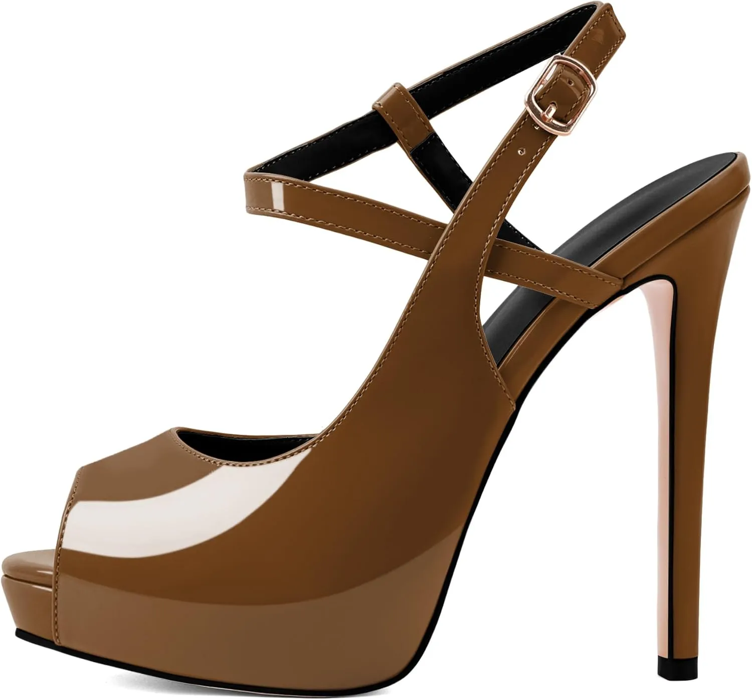 Eldof Women's Sandals Platform Heel Pumps Slingback Adjustable Buckle Peep Toe Stiletto Round Open Toe Sandal Party Wedding Dress Shoes 4.7 Inch Pumps