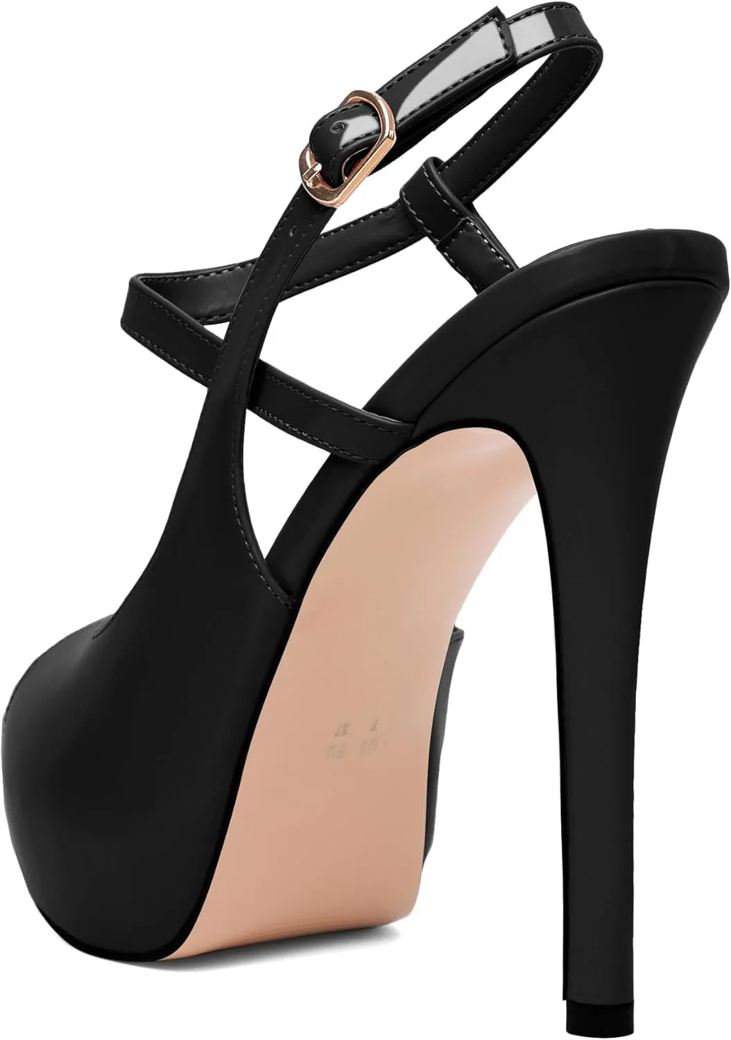 Eldof Women's Sandals Platform Heel Pumps Slingback Adjustable Buckle Peep Toe Stiletto Round Open Toe Sandal Party Wedding Dress Shoes 4.7 Inch Pumps