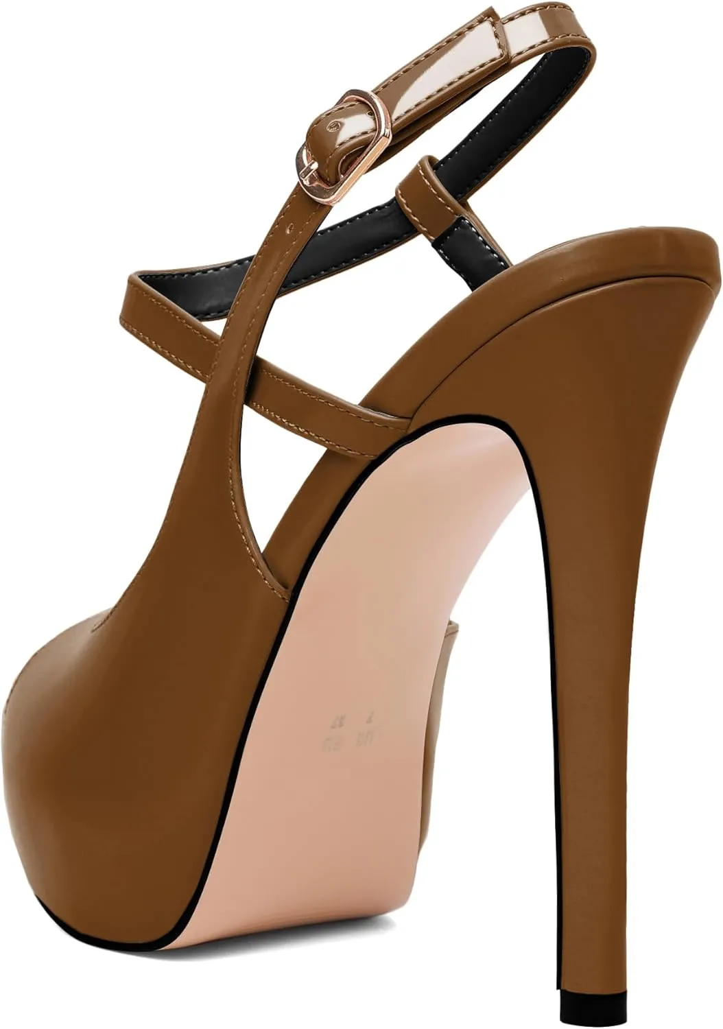Eldof Women's Sandals Platform Heel Pumps Slingback Adjustable Buckle Peep Toe Stiletto Round Open Toe Sandal Party Wedding Dress Shoes 4.7 Inch Pumps