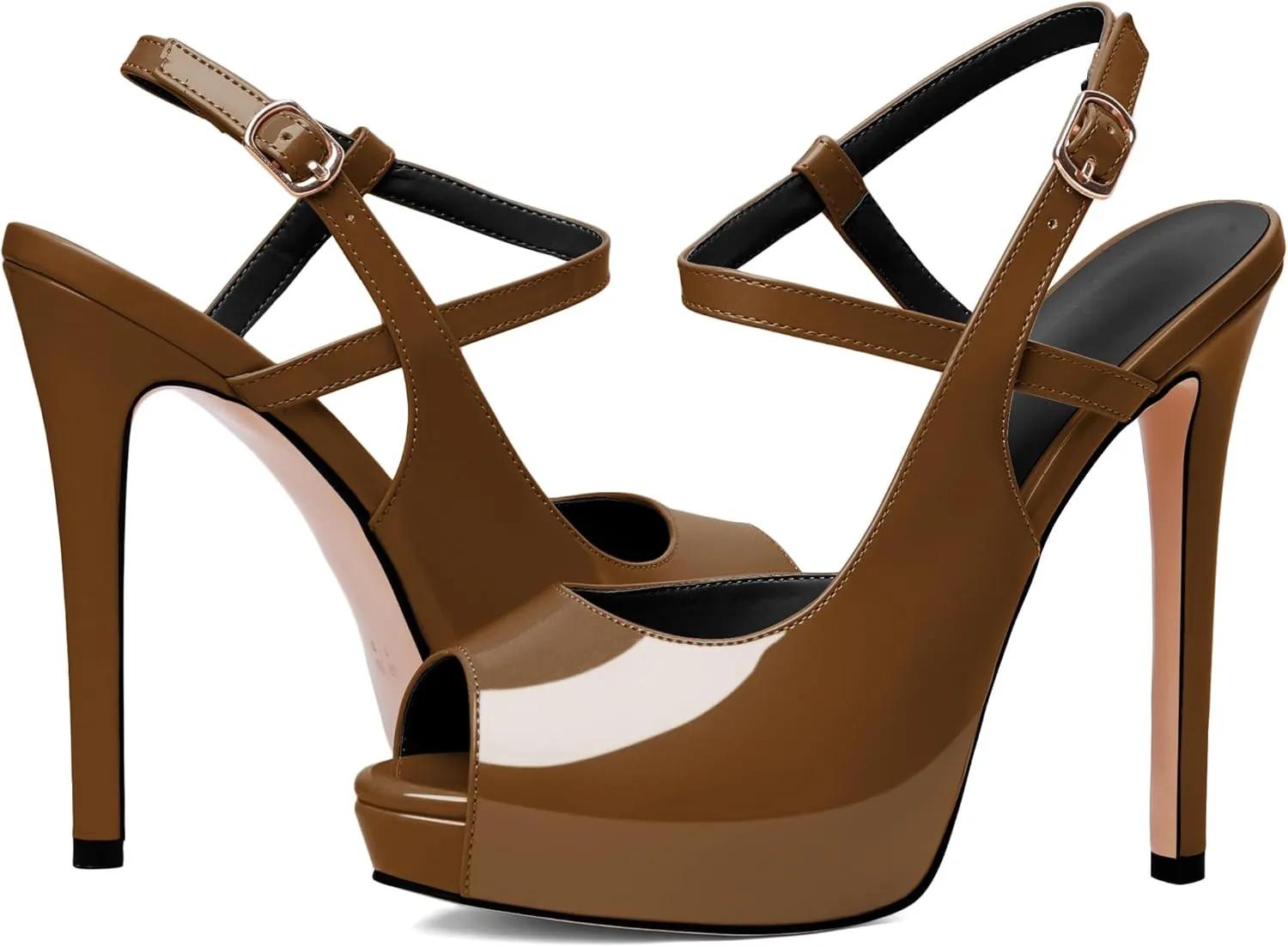 Eldof Women's Sandals Platform Heel Pumps Slingback Adjustable Buckle Peep Toe Stiletto Round Open Toe Sandal Party Wedding Dress Shoes 4.7 Inch Pumps
