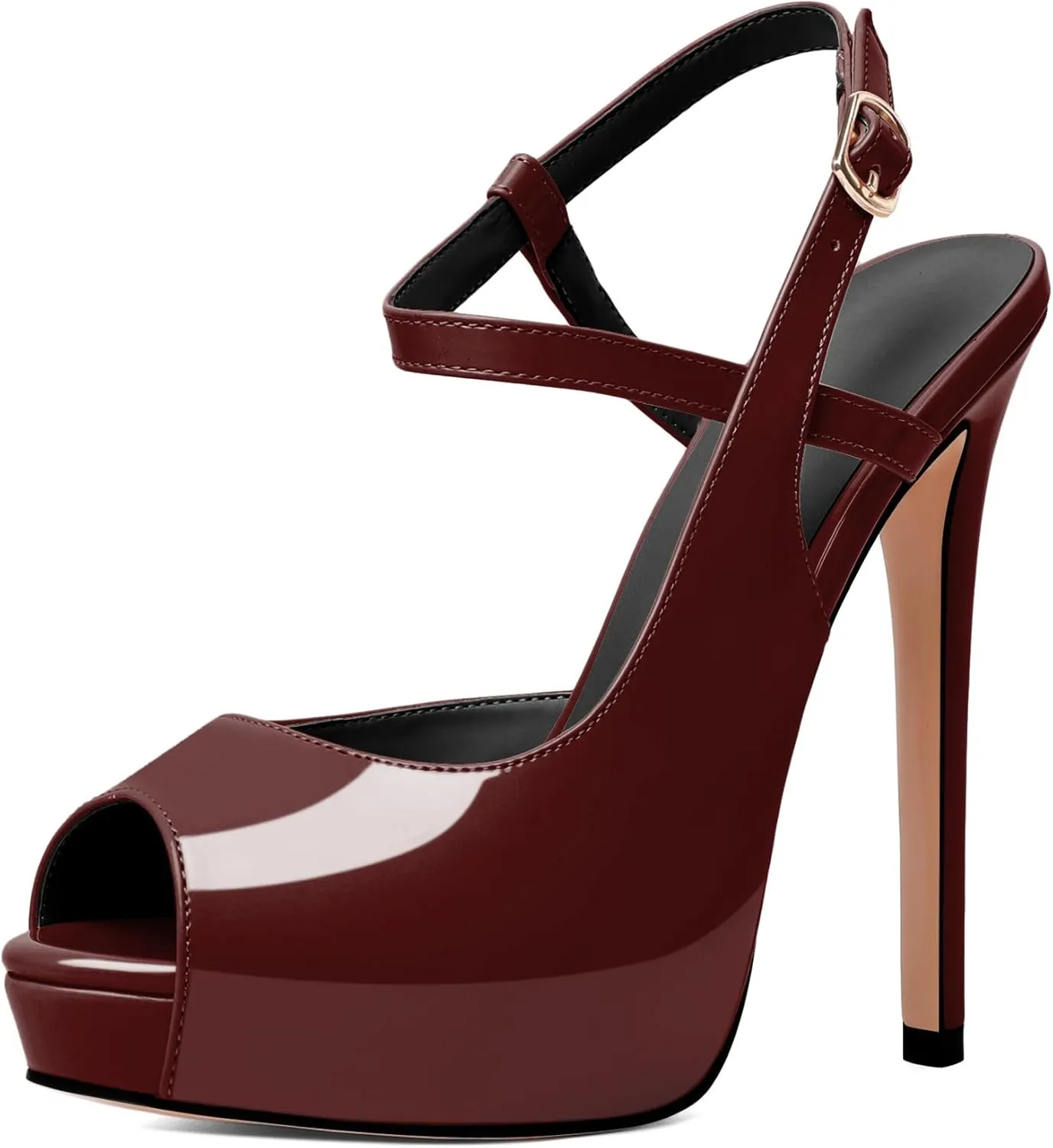 Eldof Women's Sandals Platform Heel Pumps Slingback Adjustable Buckle Peep Toe Stiletto Round Open Toe Sandal Party Wedding Dress Shoes 4.7 Inch Pumps