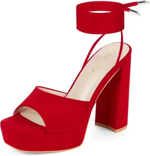 Elisabet Tang Women Strappy Heeled Sandals,4.7-Inch Lace Up Chunky Platform High Heels with Open Square Toes for Block Dressy Fashion Shoes at Prom