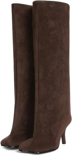 Erocalli Women's Knee High Boots Wide Calf Stiletto Kitten Heel Long Boots for Women Casual Square Toe Boots Fashion Shoes Winter Fall Womens Boots Dressy Trendy