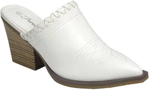 Forever Link Women's Chunky Heels Mules Pointed Closed Toe Heeled Sandals Block Heel Slip-on Shoes