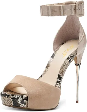FOWT Women Business Sandals Comfy Platform Ankle Strap High Stiletto Heels Peep Toe Classic Buckle Up Shoes Size 4-15 M US