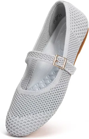 Frank Mully Women's Mary Jane Flats Comfortable Dressy Ballet Flats Casual Round Toe Slip On Washable Knitted Fabric Office Work Woman Shoes