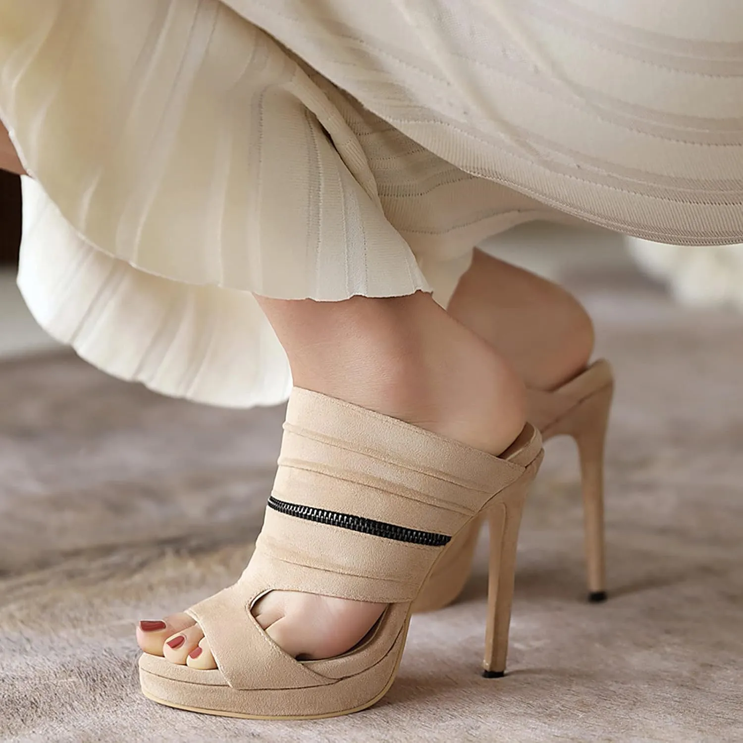Gicoiz Peep Toe Slippers Stiletto Heels Women Mules Sandals